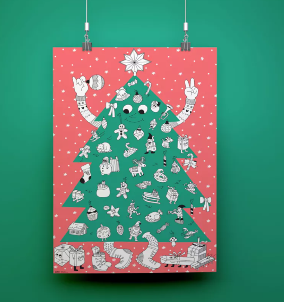 Grosses Ausmalposter "Christmas Tree" mit Stickern